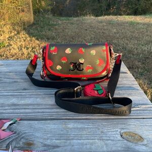 Juicy Couture Black and Red Strawberry Crossbody Bag and wallet